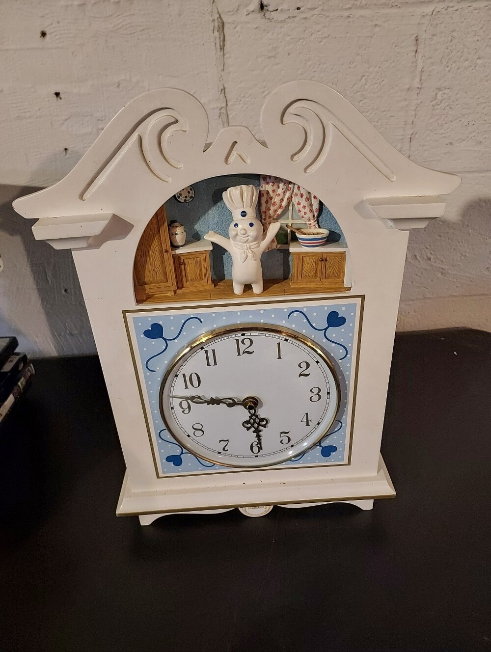 Pillsbury Doughboy Vintage Kitchen Wall Clock with Blue Accents and Figurine